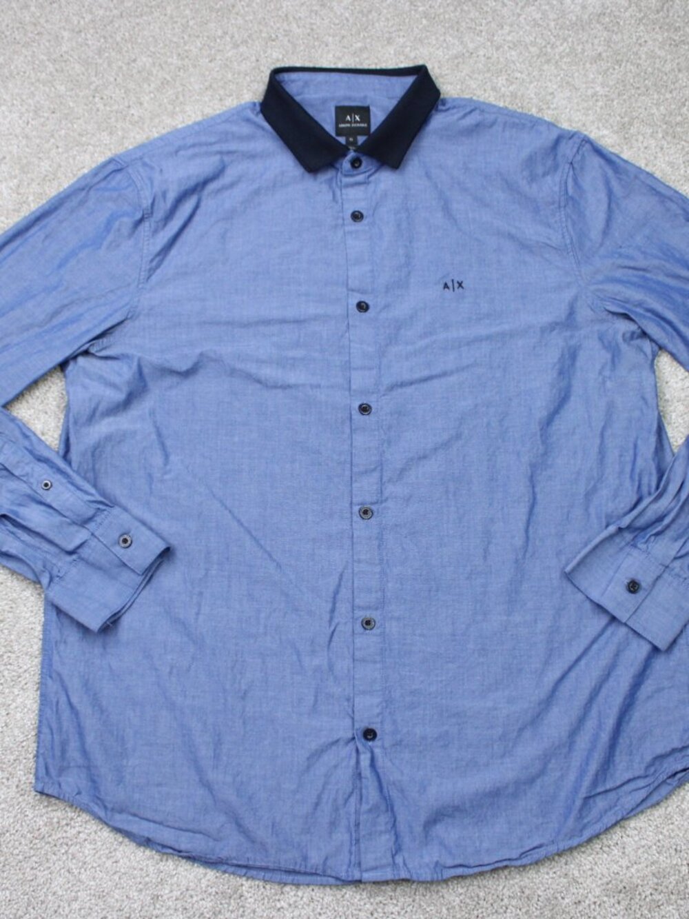 A/X Armani Exchange Shirt Mens XL Blue Regular Fit Contrast Collar Cotton L/S